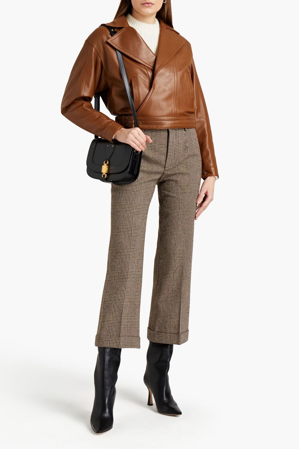 SAINT LAURENT Houndstooth wool-blend tweed kick-flare pants
