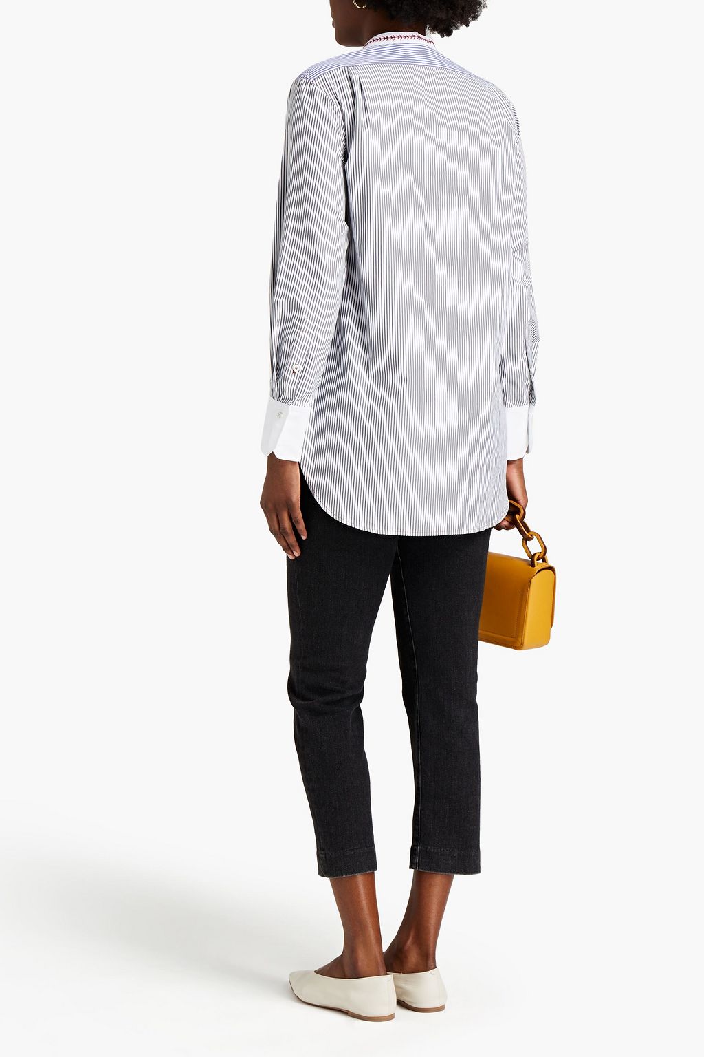 CHLOÉ Embroidered striped cotton-poplin shirt