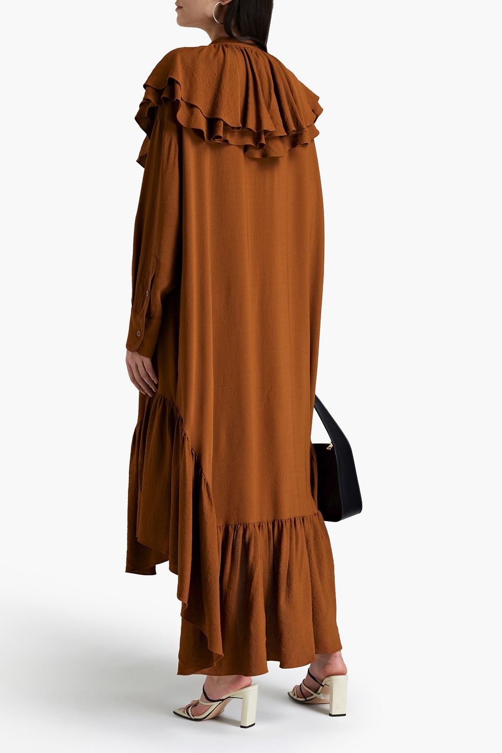 AMI ALEXANDRE MATTIUSSI Asymmetric ruffled gathered crepe midi dress