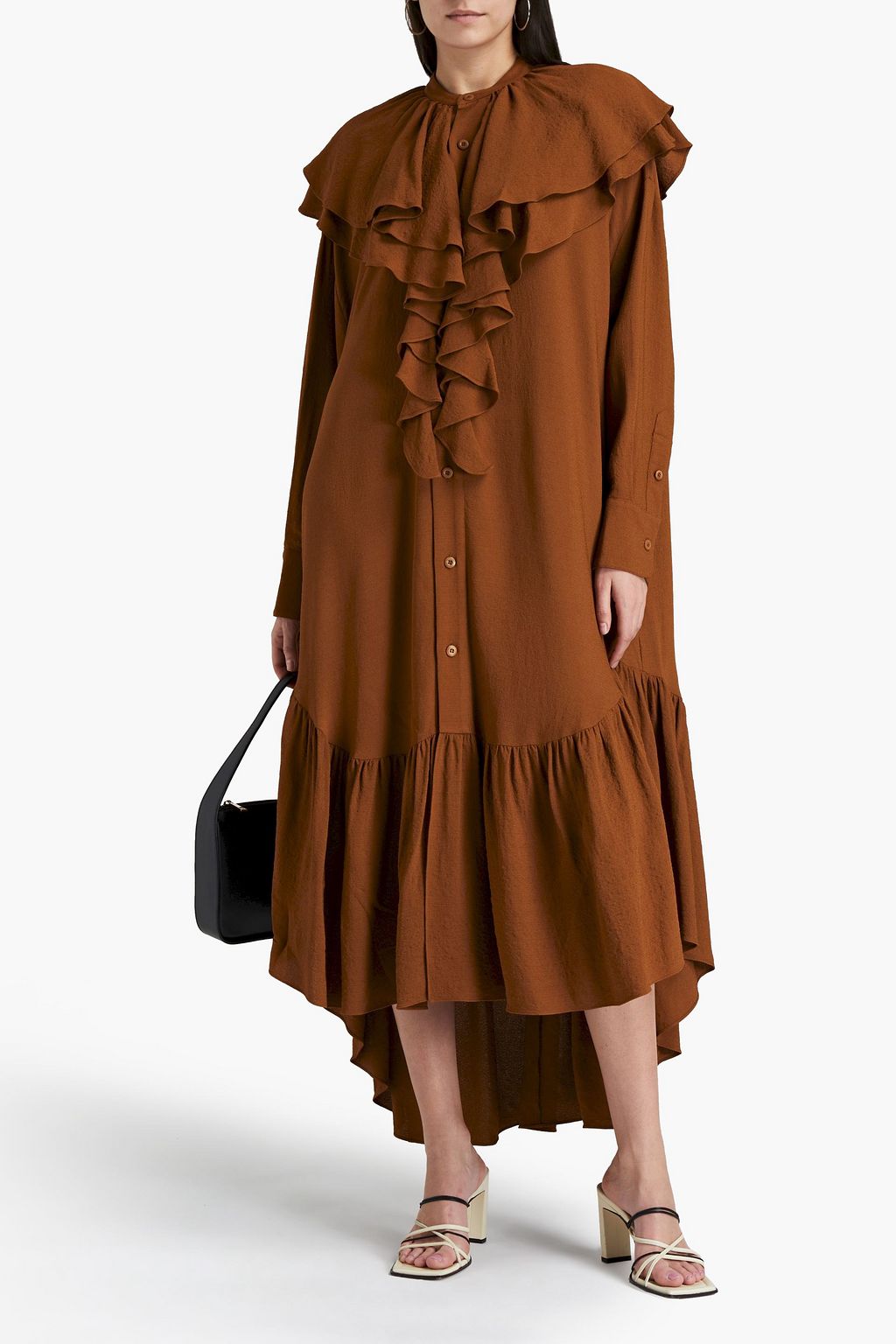 AMI ALEXANDRE MATTIUSSI Asymmetric ruffled gathered crepe midi dress