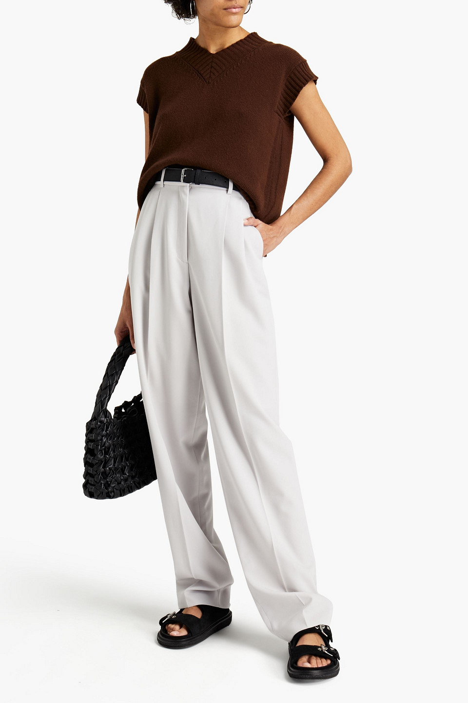 Stella Mccartney Pleated Wool-twill Wide-leg Pants In Light Gray