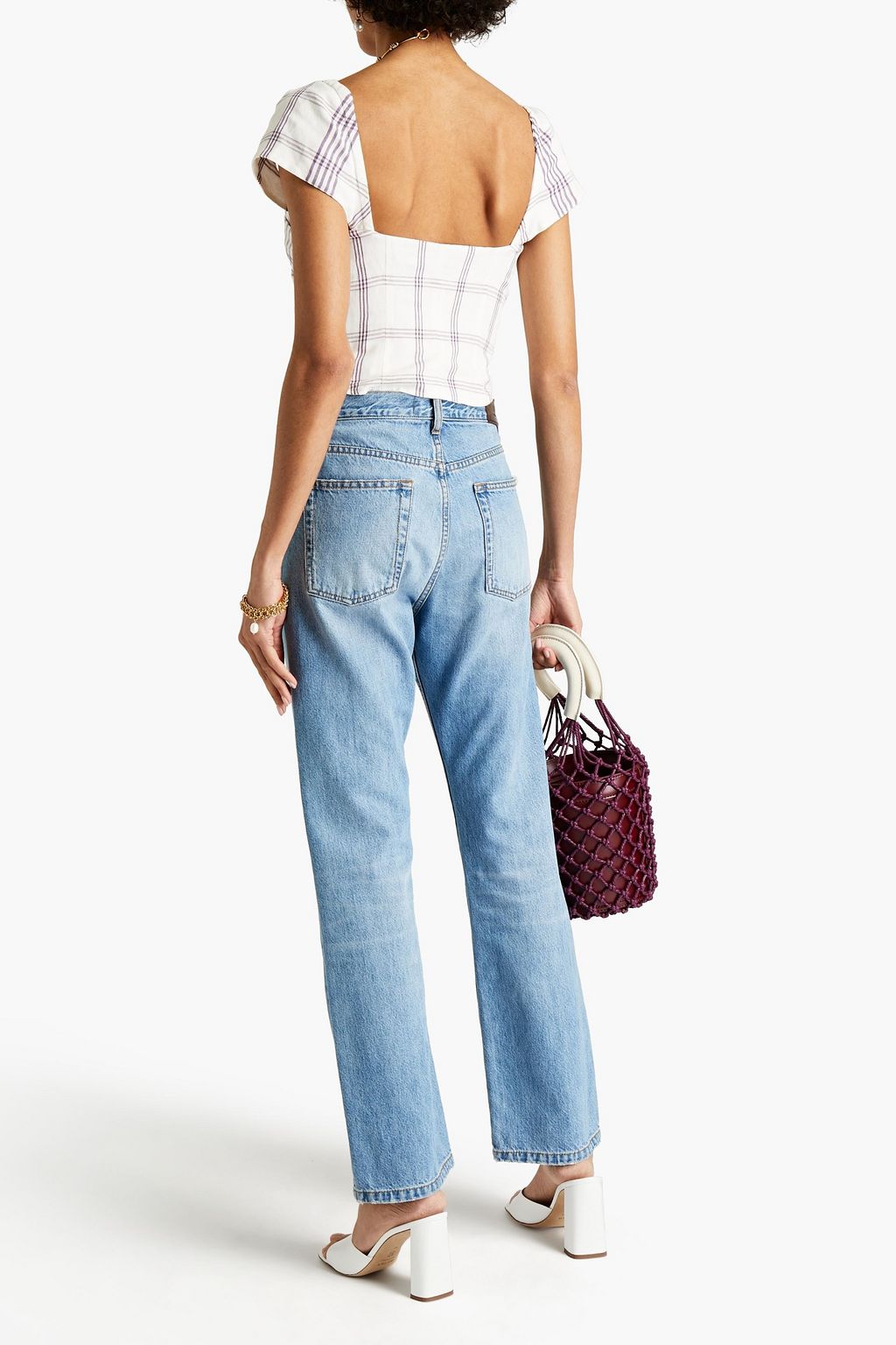 JACQUEMUS Le Haut Tovallo cropped checked linen-blend top