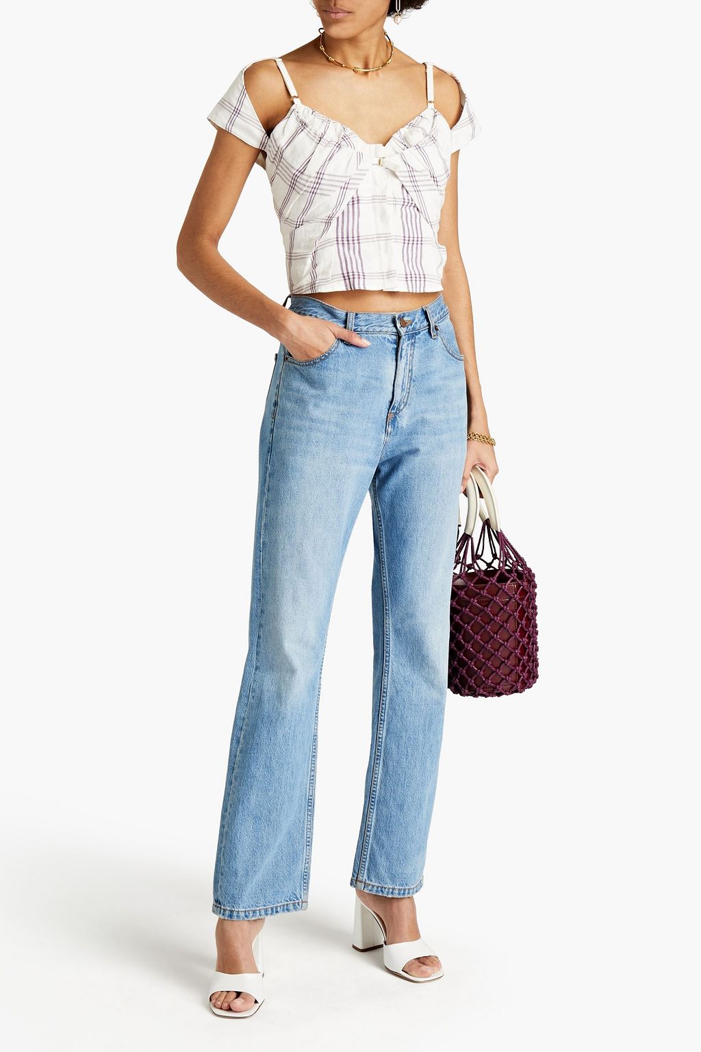 JACQUEMUS Le Haut Tovallo cropped checked linen-blend top