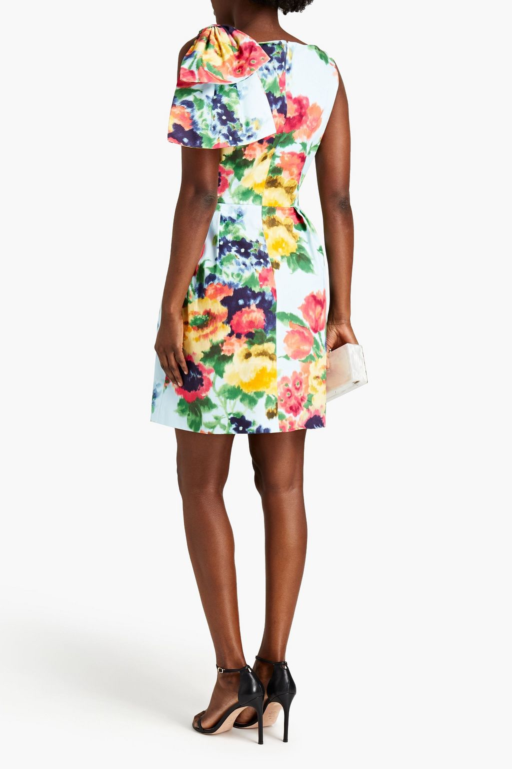CAROLINA HERRERA Pleated floral-print stretch-cotton poplin mini dress