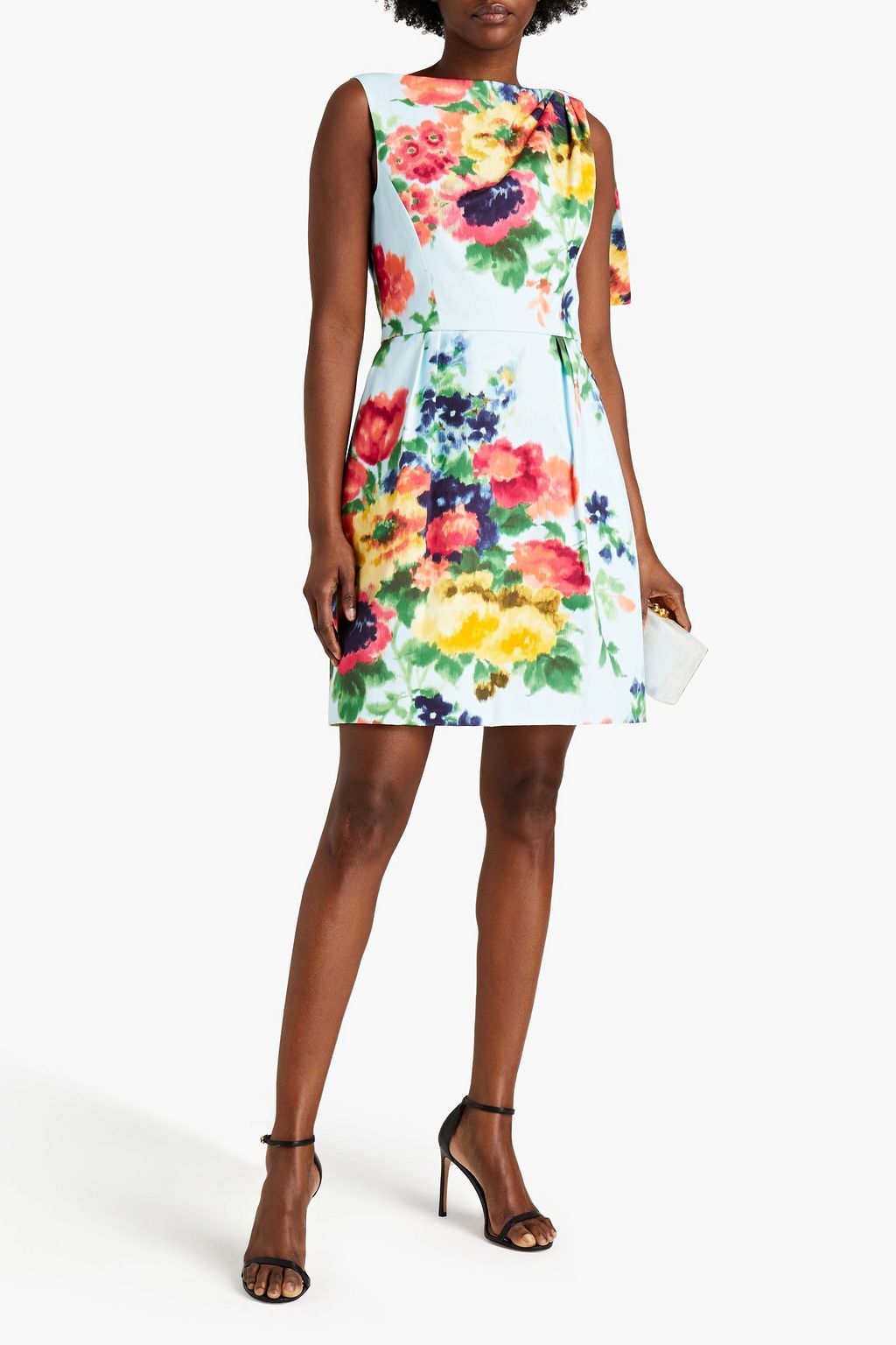 CAROLINA HERRERA Pleated floral-print stretch-cotton poplin mini dress