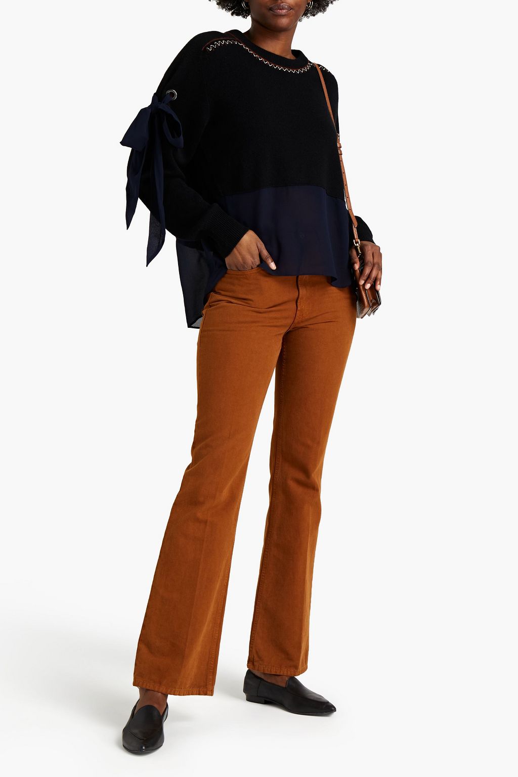 CHLOÉ Chiffon-paneled cashmere sweater