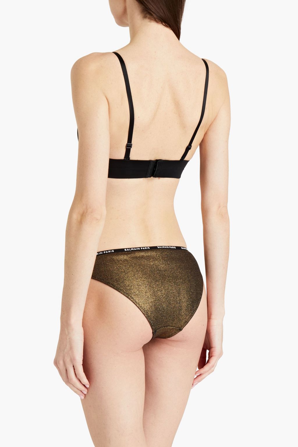 BALMAIN Metallic ribbed cotton-blend jersey mid-rise briefs