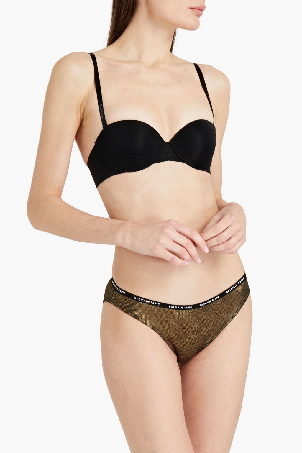 BALMAIN Metallic ribbed cotton-blend jersey mid-rise briefs