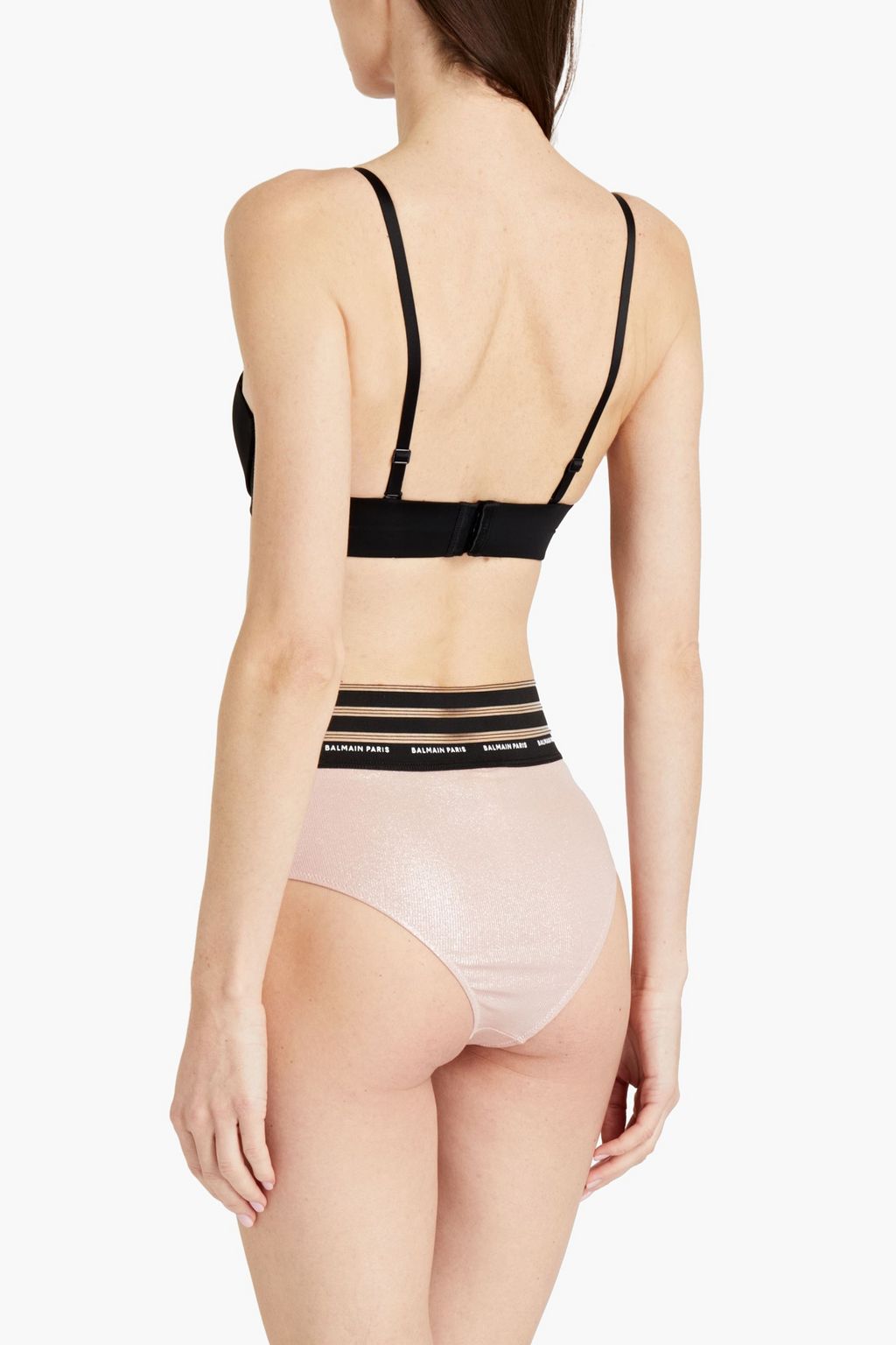 BALMAIN Metallic ribbed jersey high-rise briefs