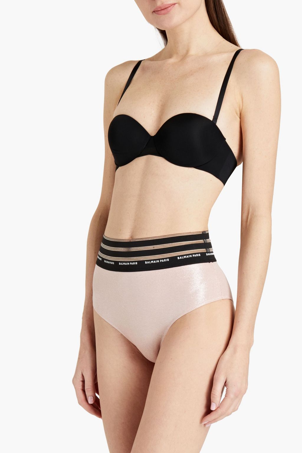 BALMAIN Metallic ribbed jersey high-rise briefs