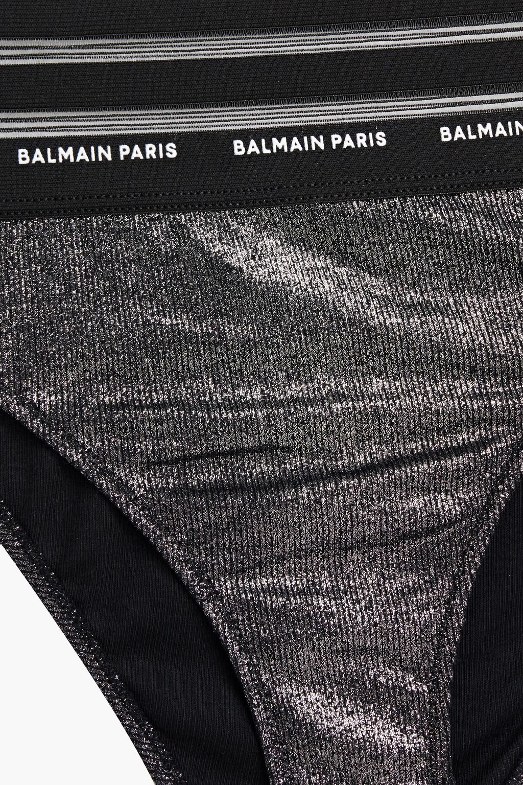 BALMAIN Metallic ribbed jersey high-rise briefs