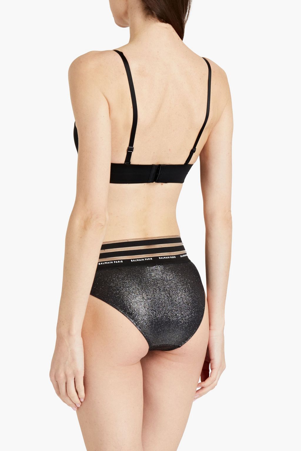BALMAIN Metallic ribbed jersey high-rise briefs