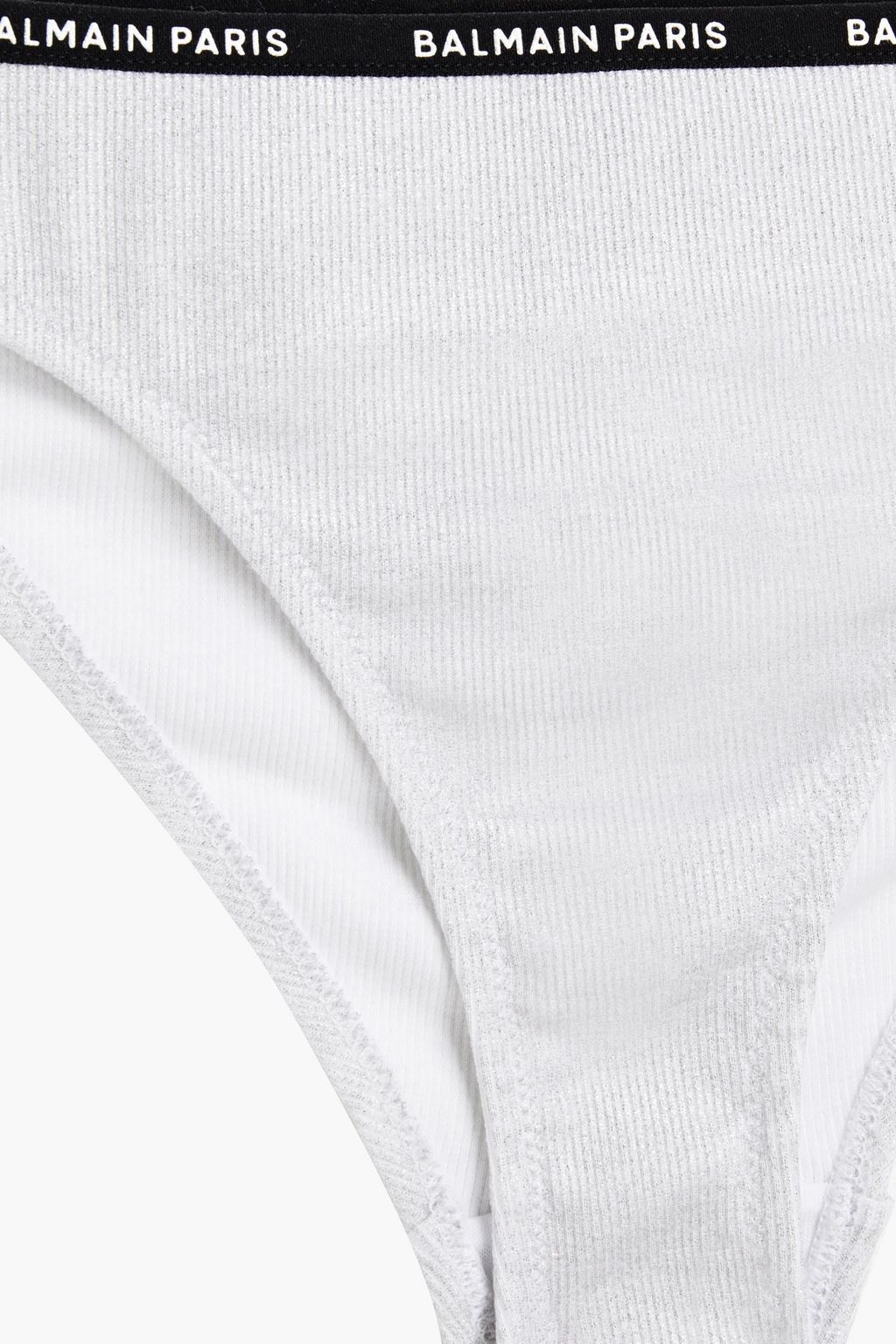 BALMAIN Metallic ribbed cotton-blend jersey mid-rise briefs