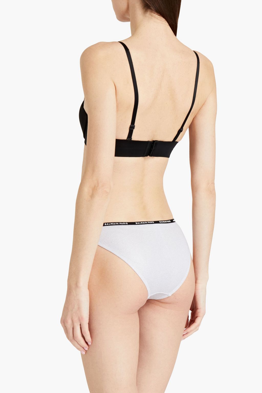 BALMAIN Metallic ribbed cotton-blend jersey mid-rise briefs