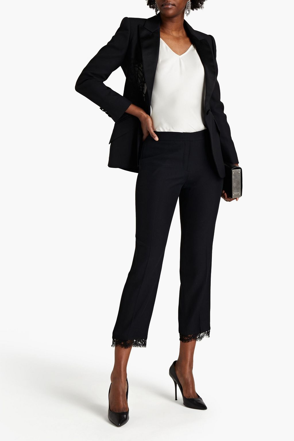 MCQUEEN Lace-trimmed crepe tapered pants