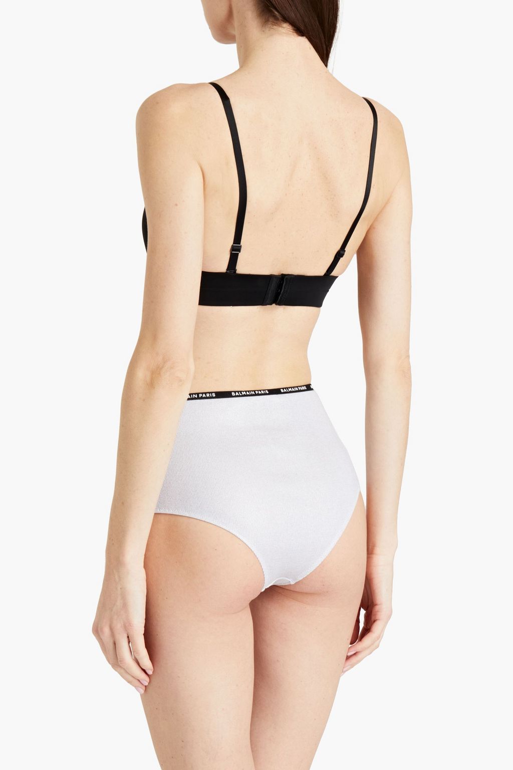BALMAIN Metallic ribbed cotton-blend jersey high-rise briefs