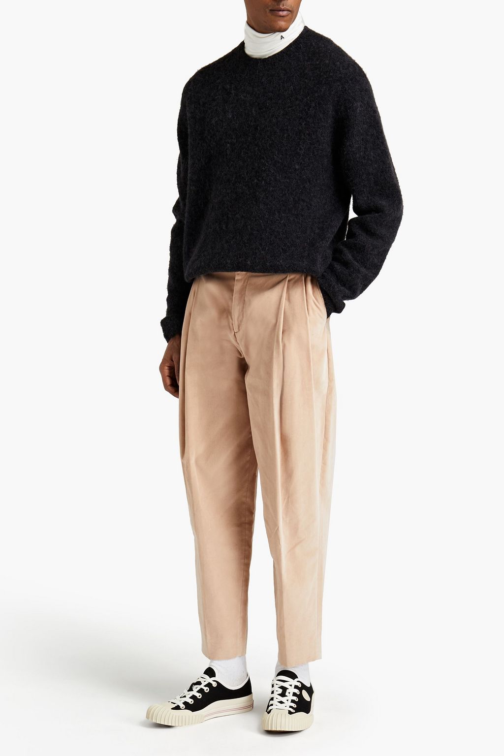 ACNE STUDIOS Tapered cropped pleated cotton-velvet suit pants