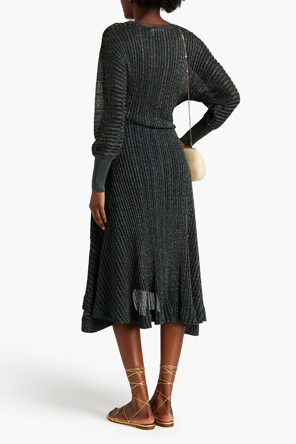CHLOÉ Belted metallic ribbed-knit midi dress