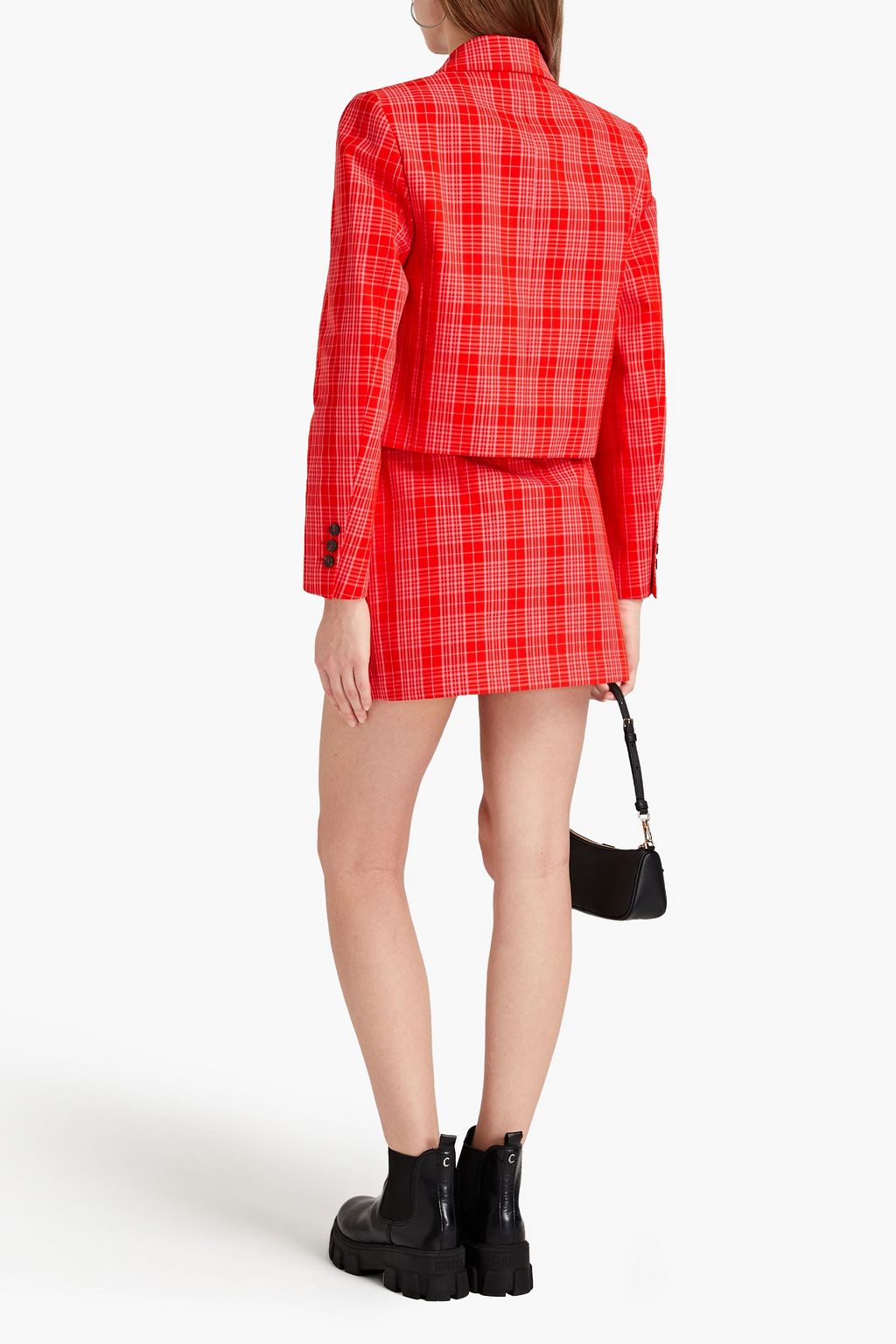 MSGM Cropped double-breasted checked cotton-twill blazer