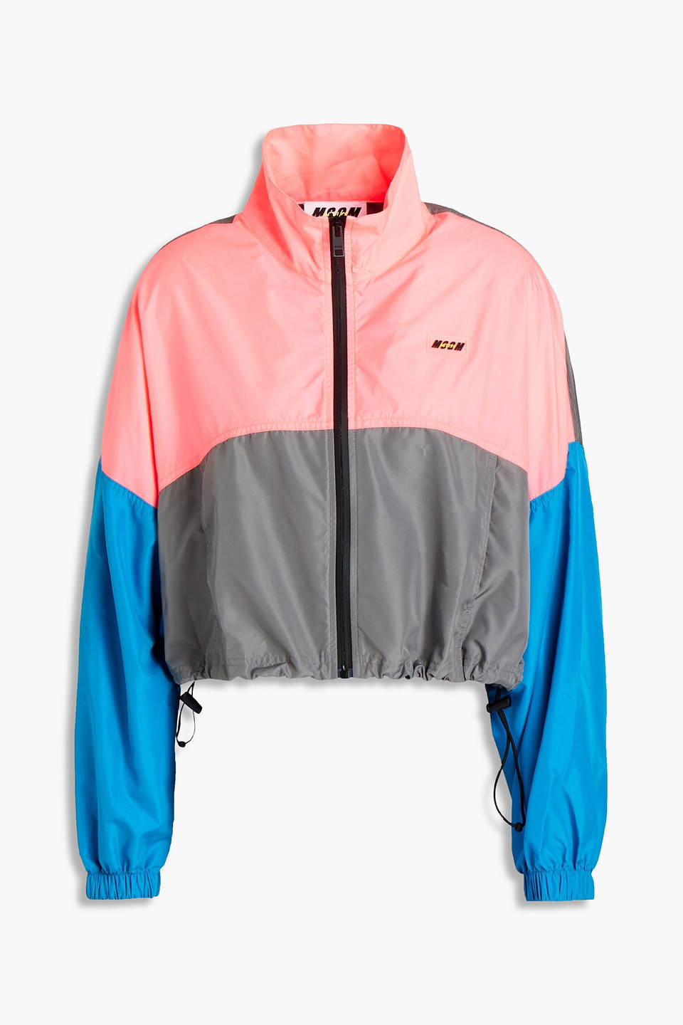 Msgm Woman Cropped Color-block Shell Track Jacket Bubblegum Size L