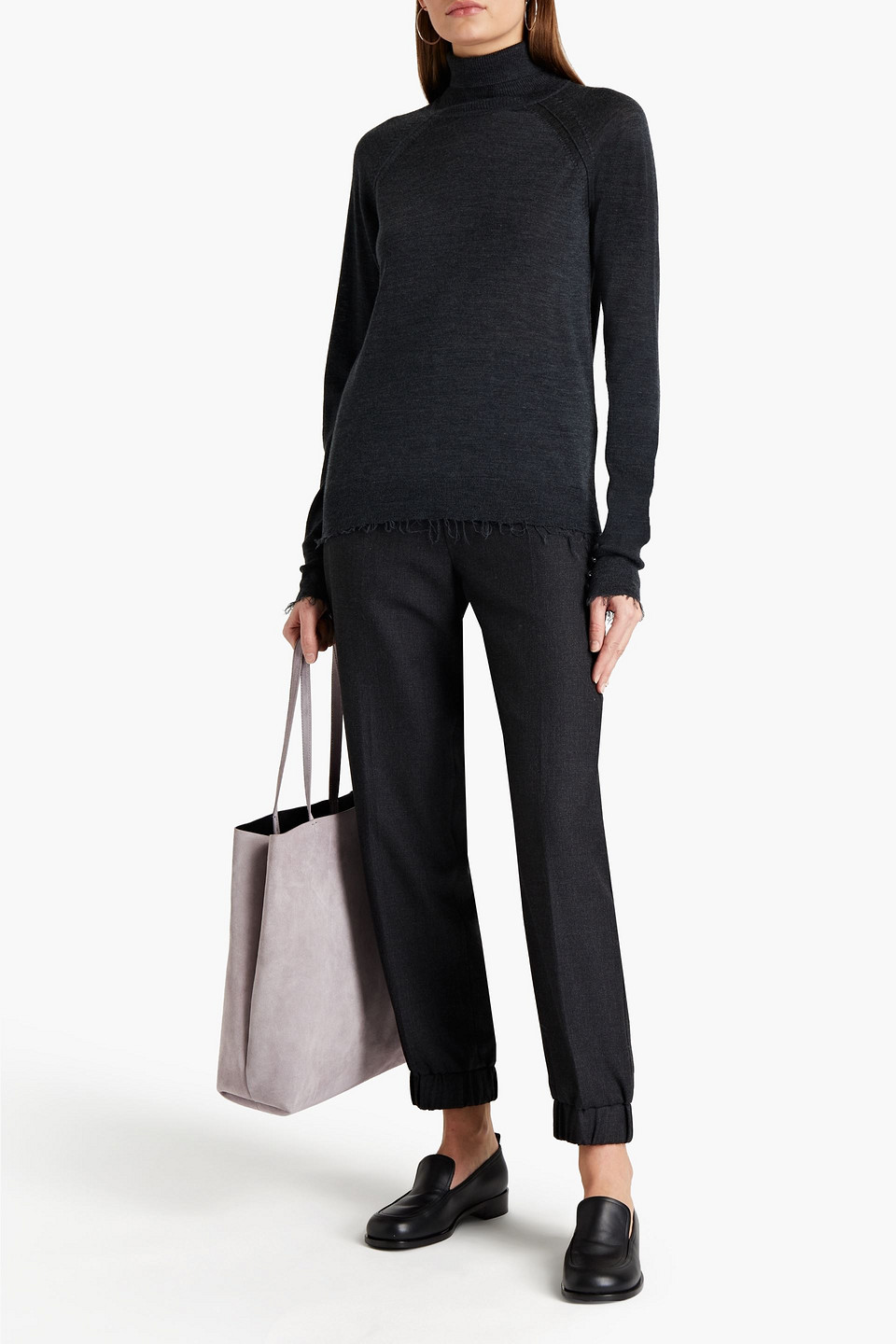 Acne Studios Frayed Mélange Wool Turtleneck Jumper In Dark Grey