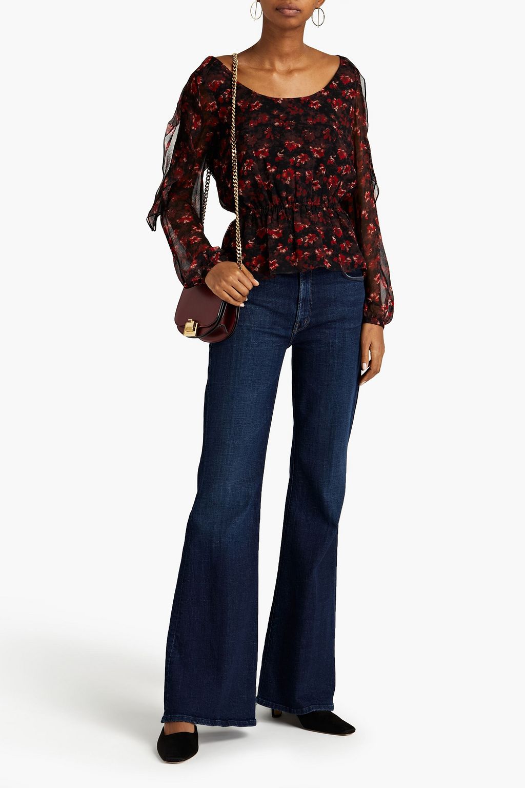 RACHEL ZOE Ruffle-trimmed floral-print silk-crepon blouse