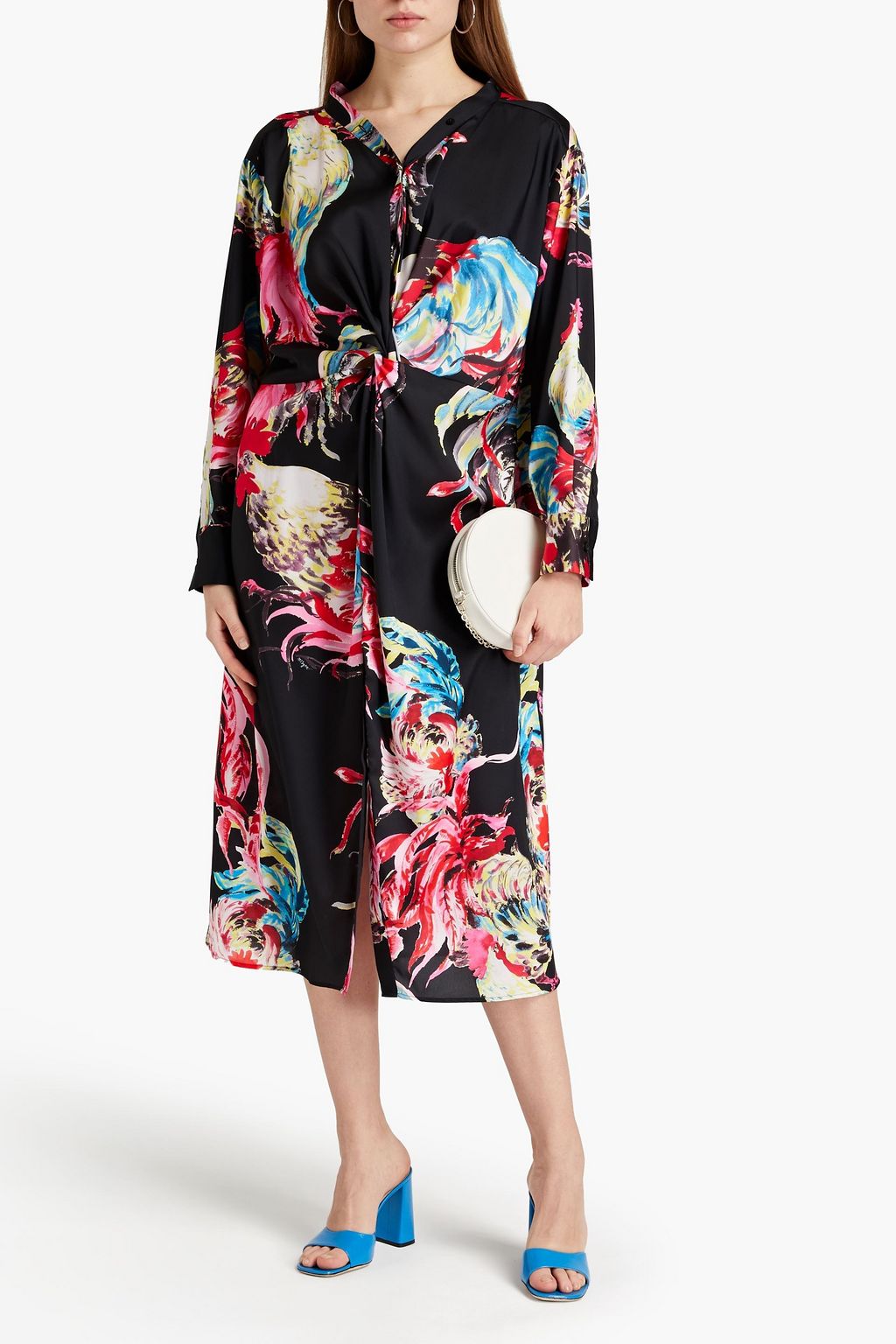 MSGM Twisted printed satin-twill midi dress