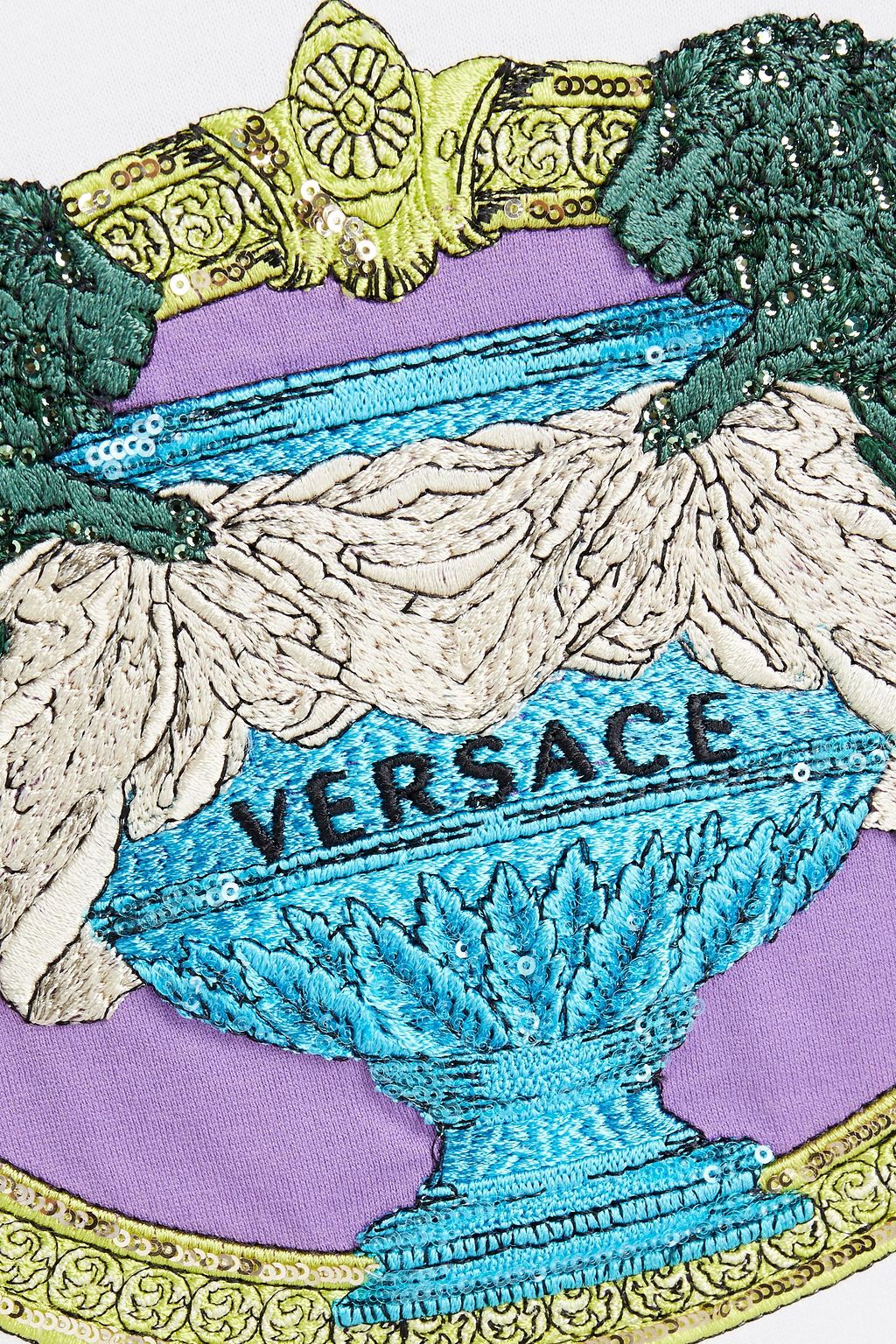 VERSACE Embellished printed cotton-jersey T-shirt