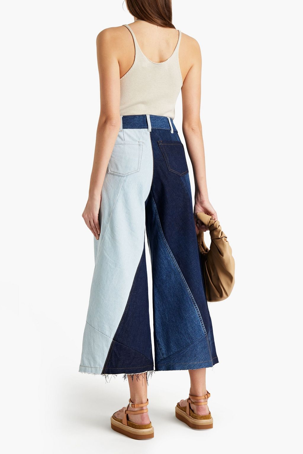 ACNE STUDIOS BLÅ KONST Cropped patchwork-effect high-rise wide-leg jeans