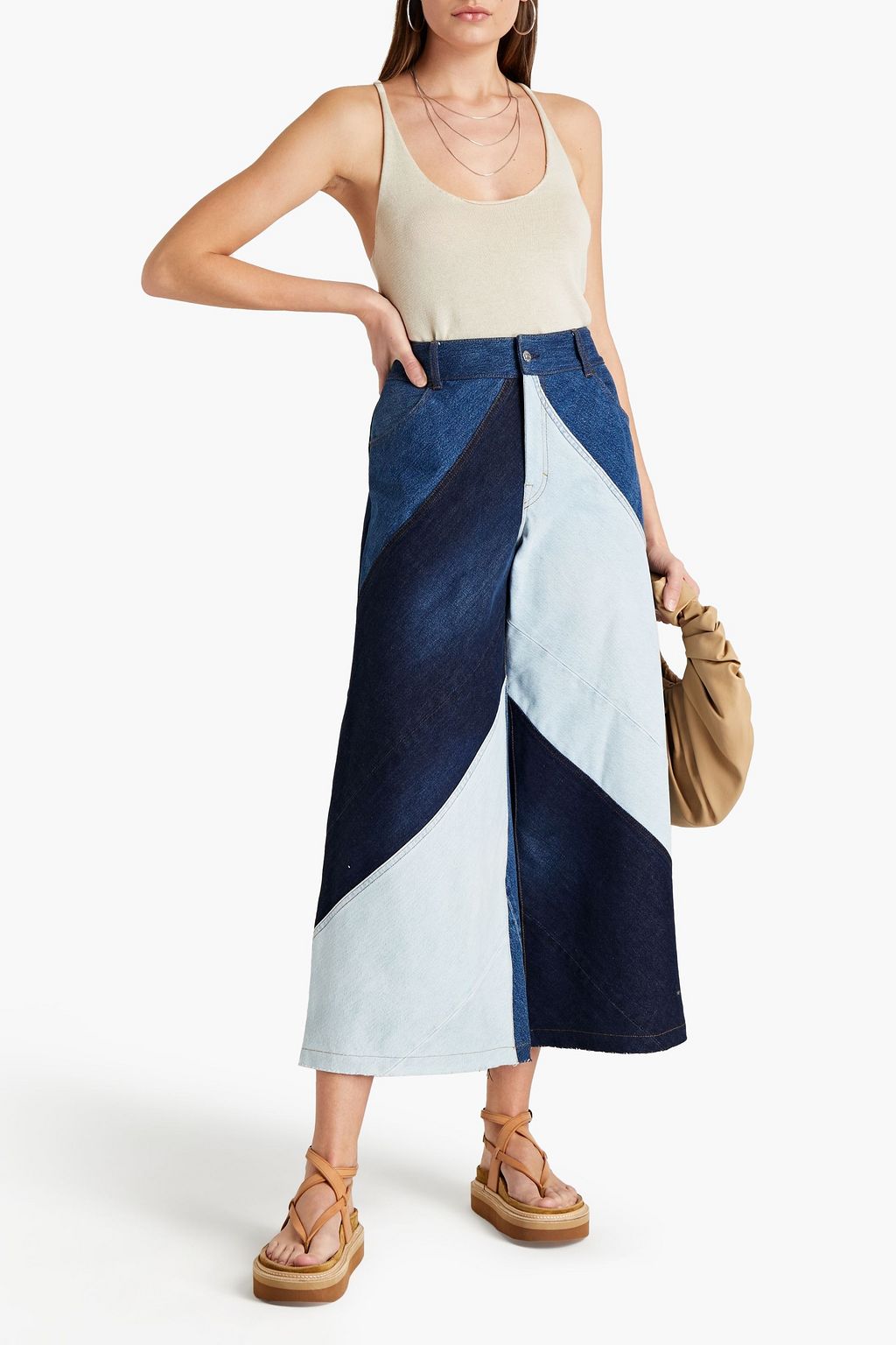 ACNE STUDIOS BLÅ KONST Cropped patchwork-effect high-rise wide-leg jeans