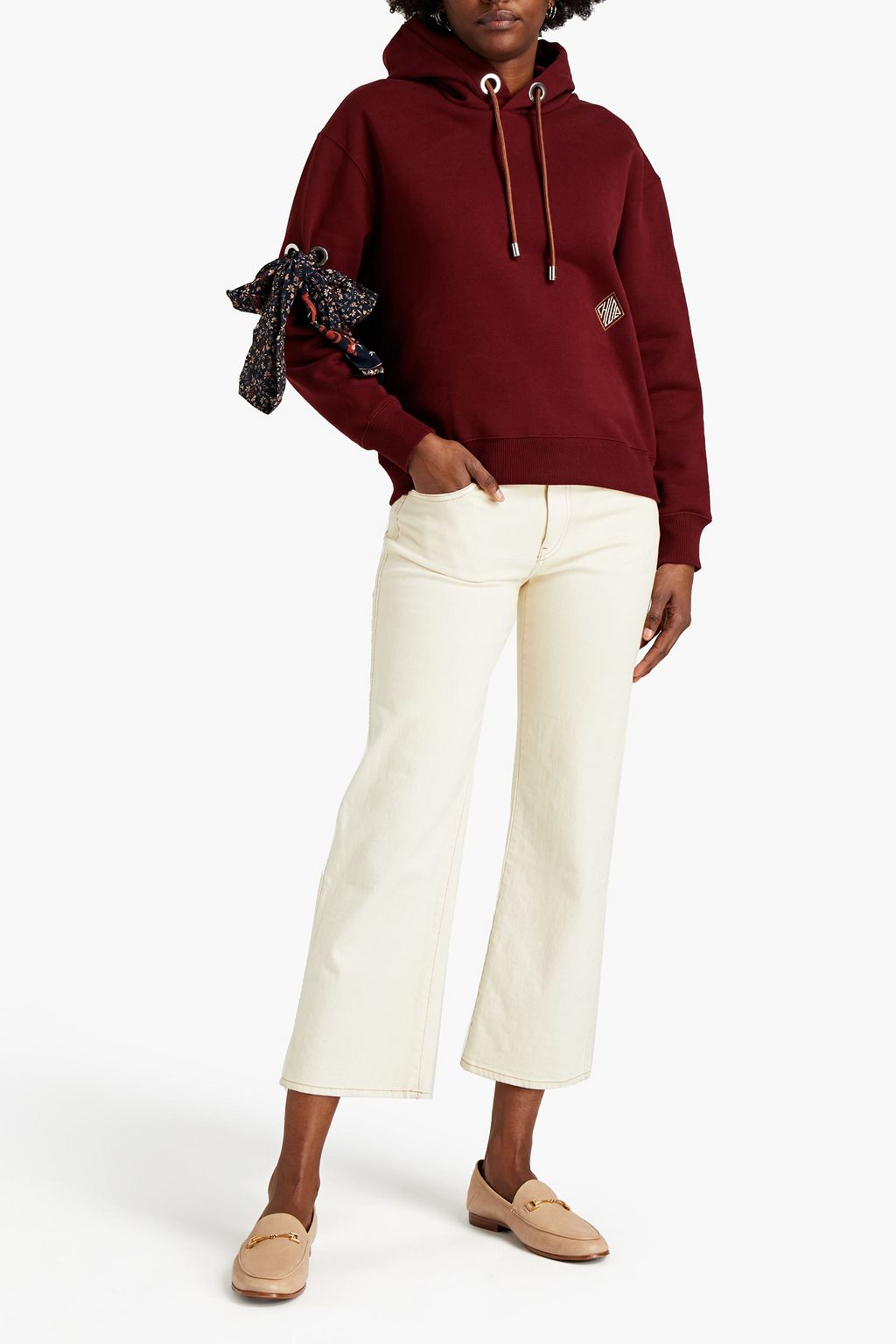 CHLOÉ Embellished French cotton-terry hoodie