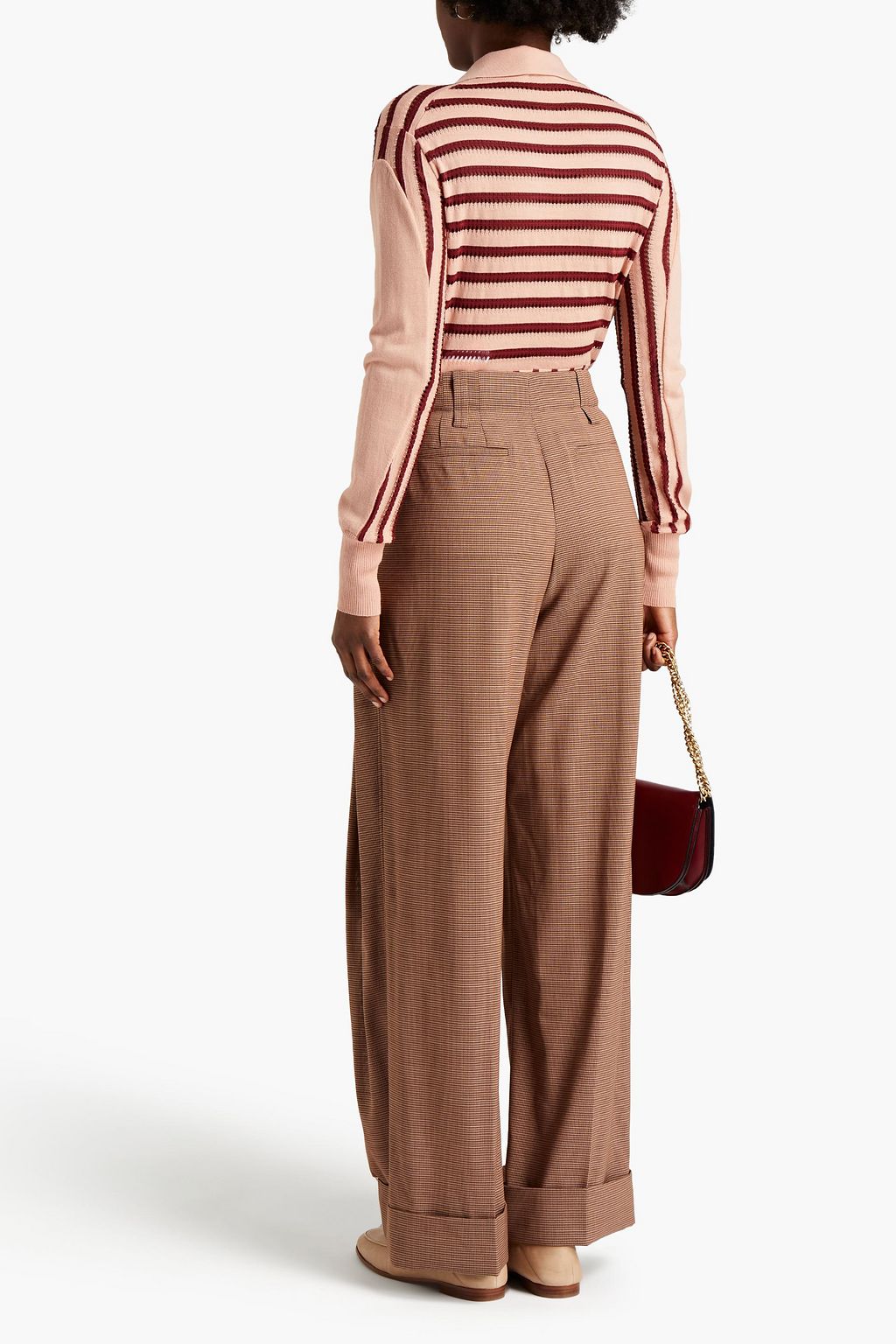 CHLOÉ Pleated houndstooth wool wide-leg pants