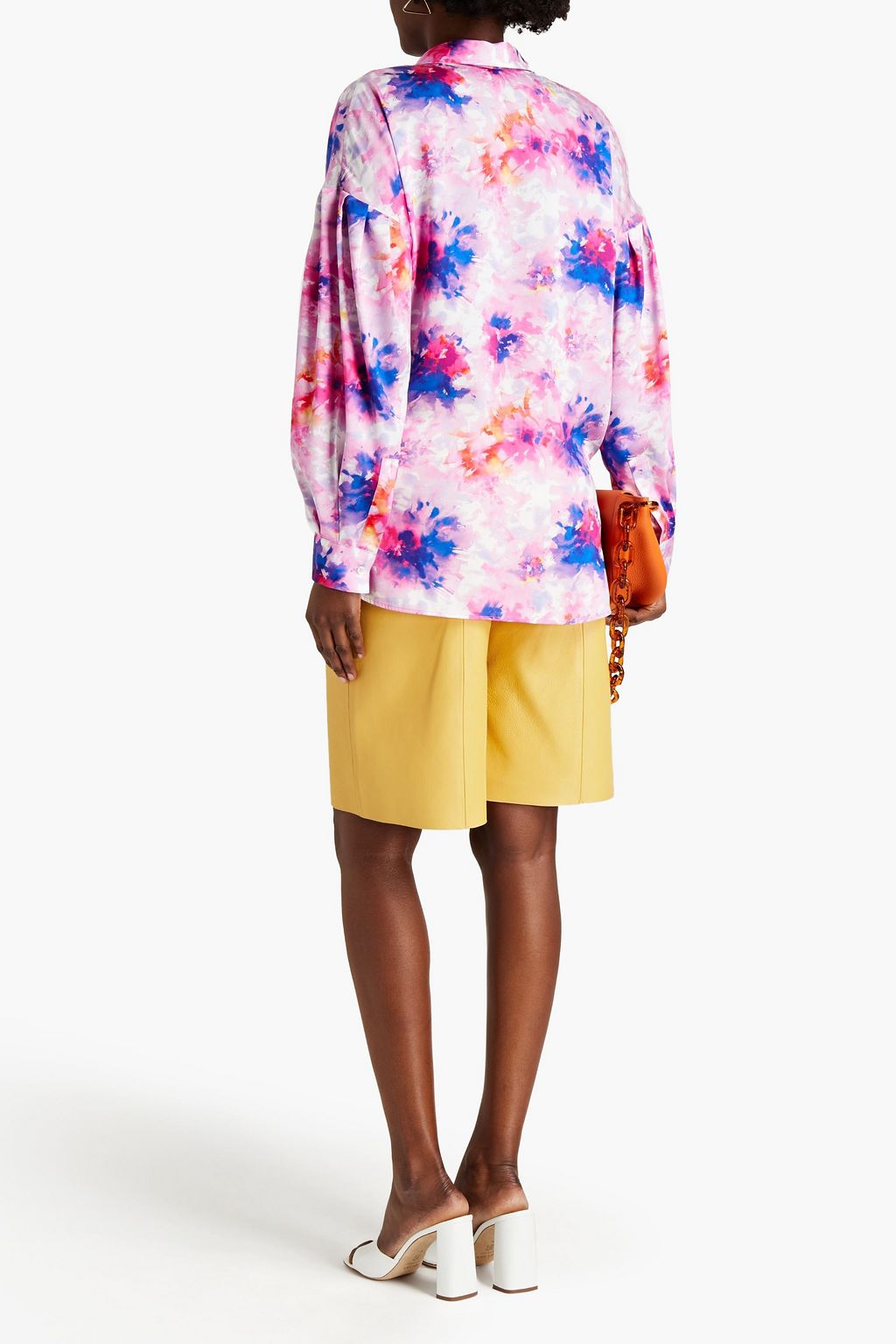 MSGM Knotted printed satin-twill shirt