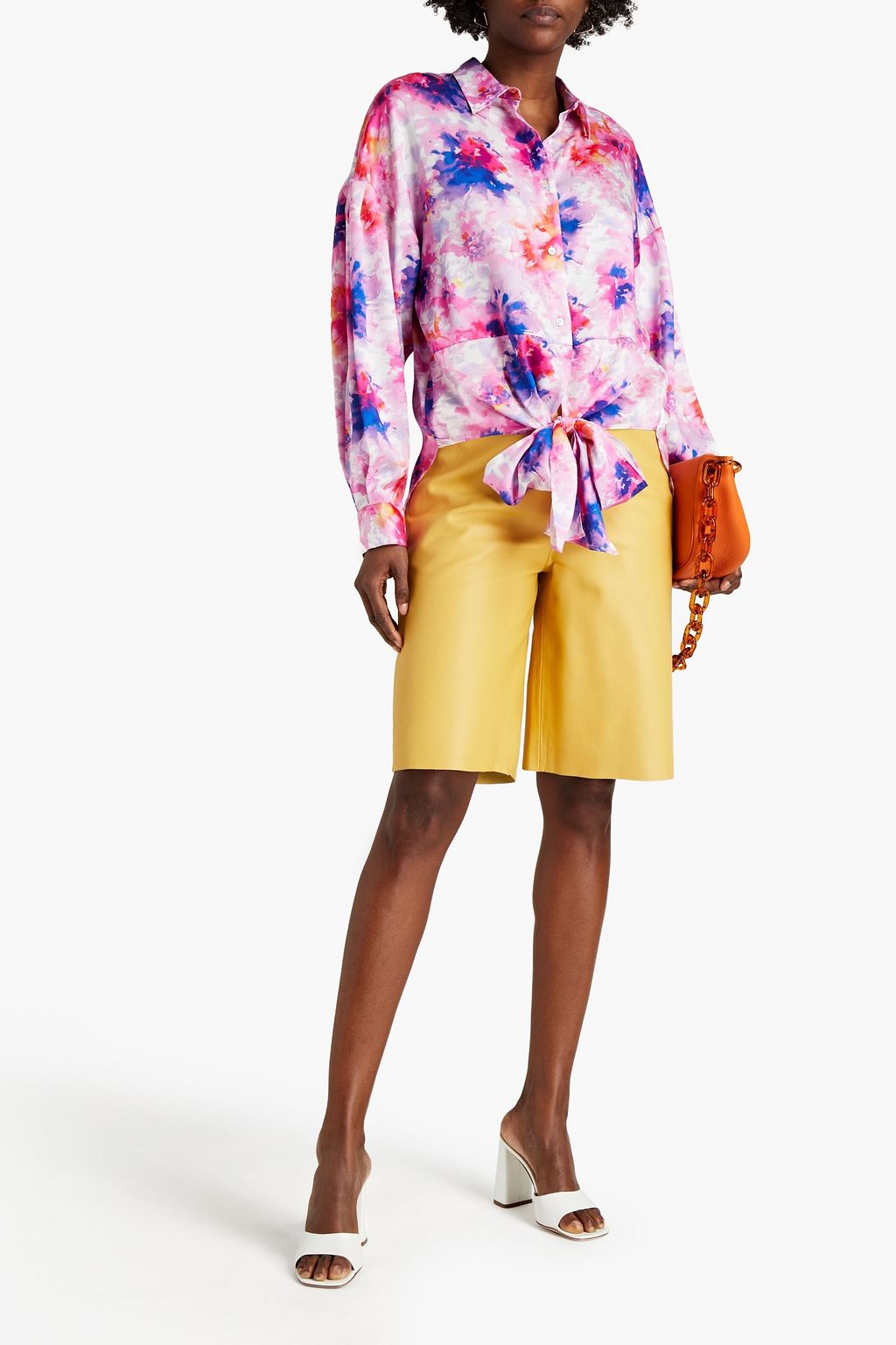 MSGM Knotted printed satin-twill shirt