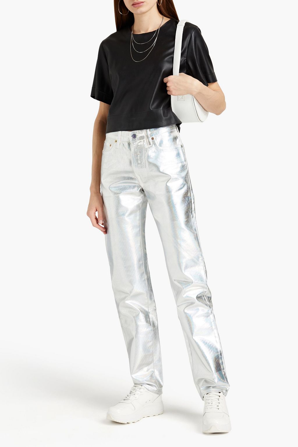 ACNE STUDIOS BLÅ KONST Iridescent coated high-rise straight-leg jeans