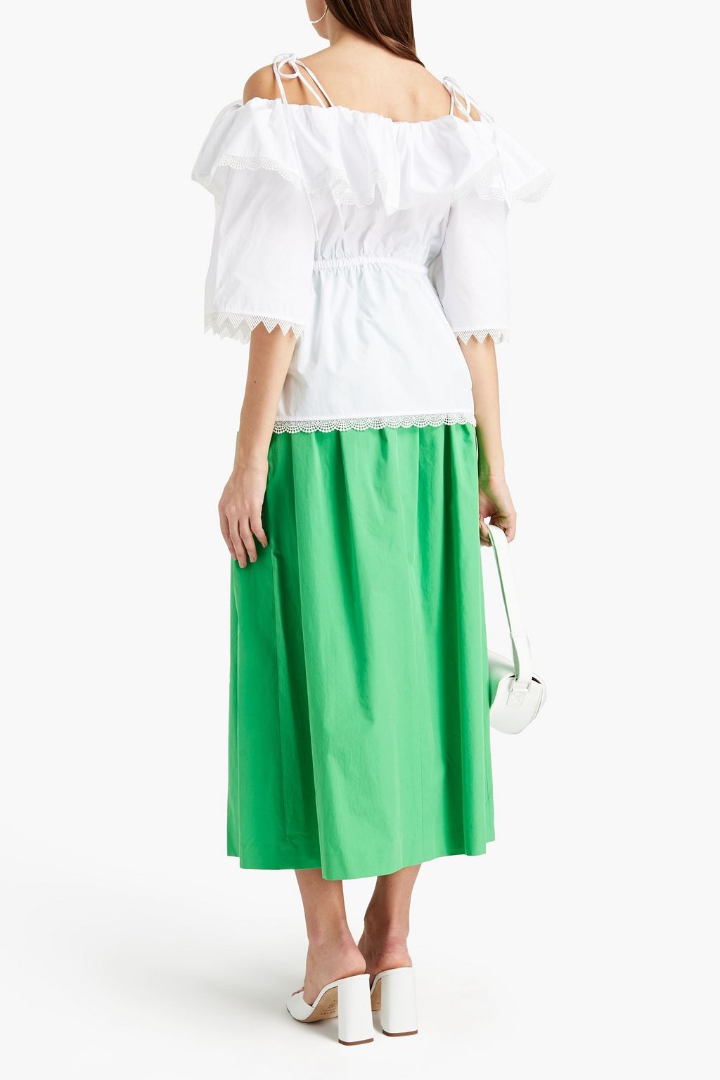 MSGM Cold-shoulder ruffled cotton-poplin top