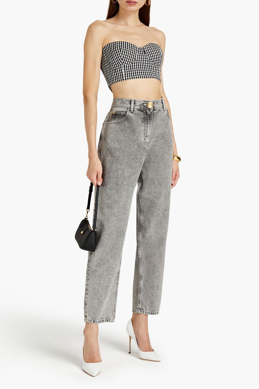 BALMAIN Faded high-rise tapered jeans