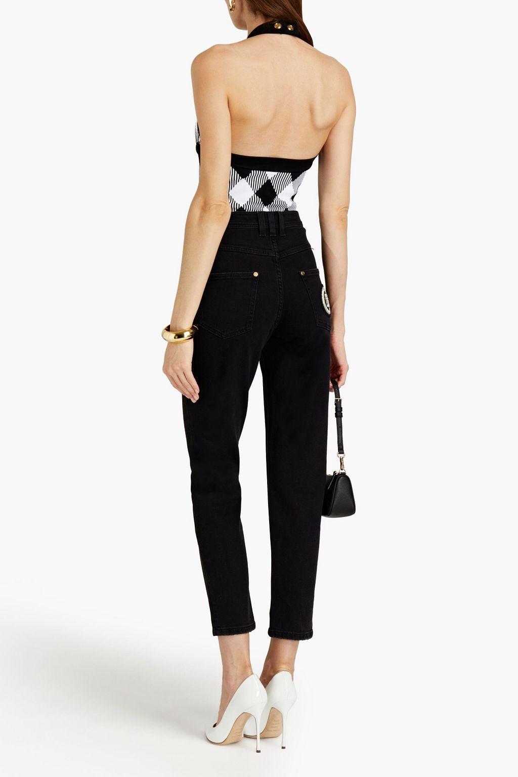 BALMAIN Jacquard-knit halterneck bodysuit