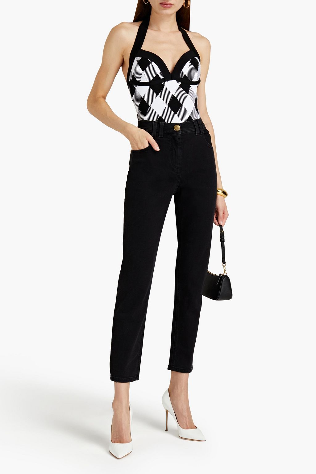 BALMAIN Jacquard-knit halterneck bodysuit