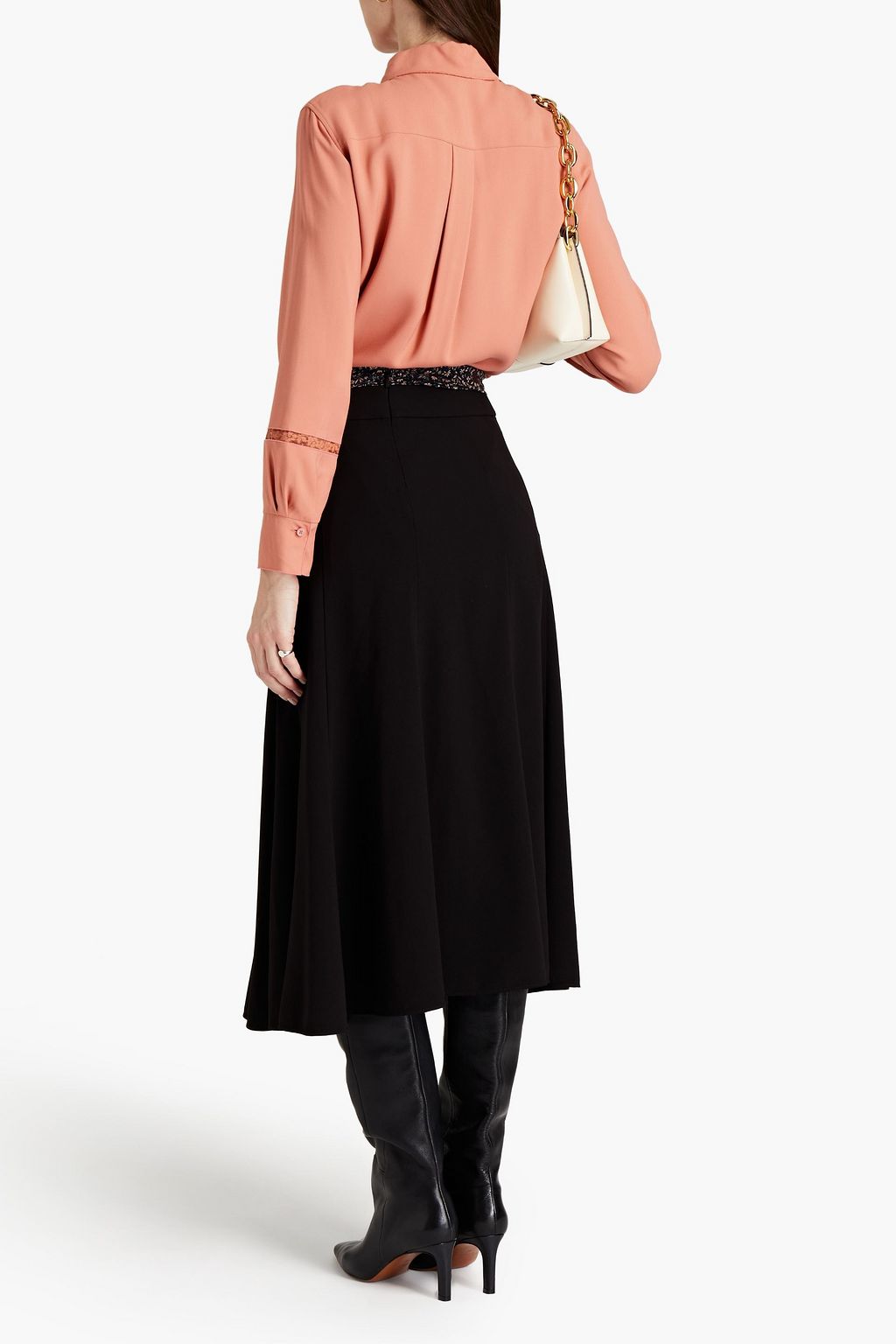 CHLOÉ Wrap-effect tie-front crepe midi skirt