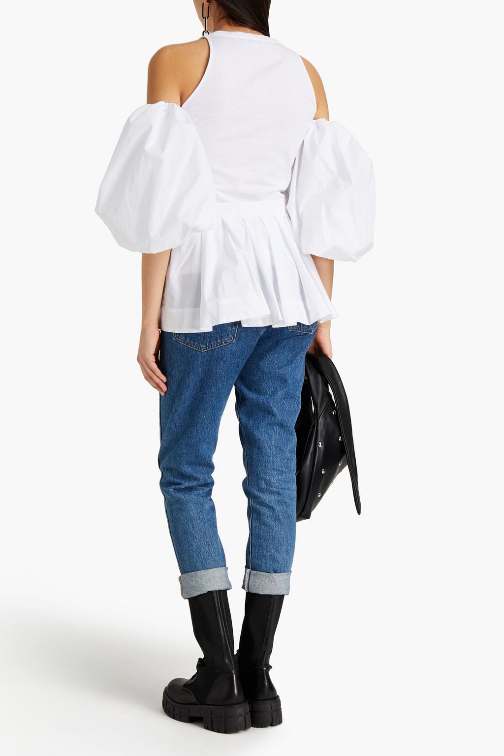 MCQUEEN Cold-shoulder layered cotton-jersey and poplin top