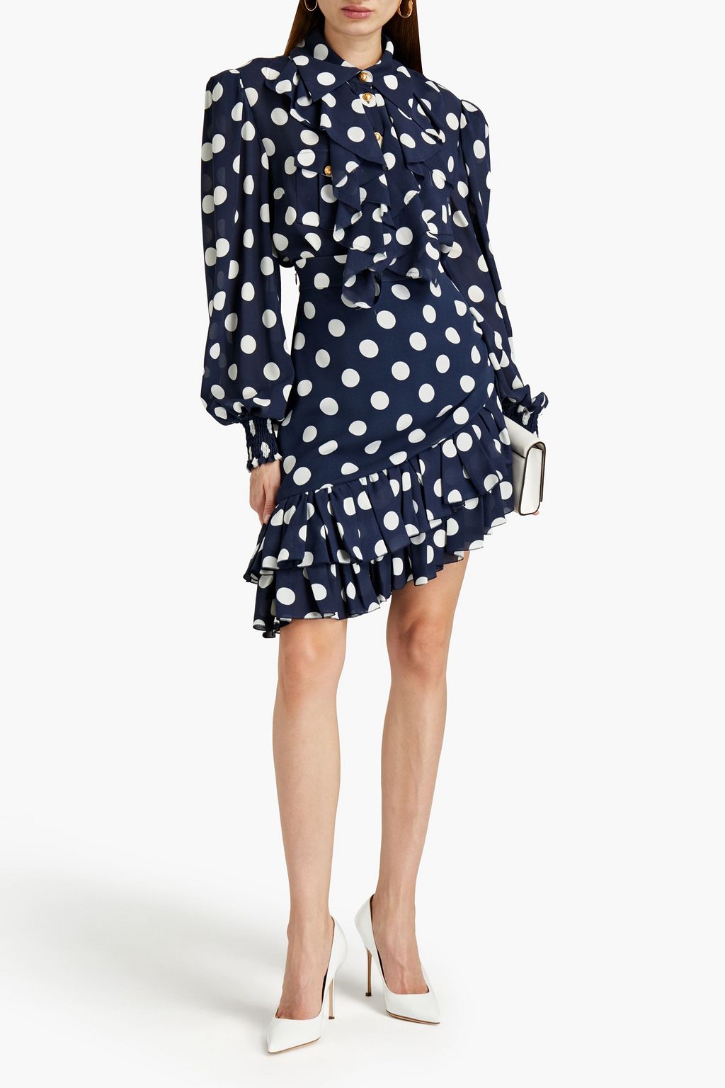 BALMAIN Ruffled polka-dot silk-chiffon blouse