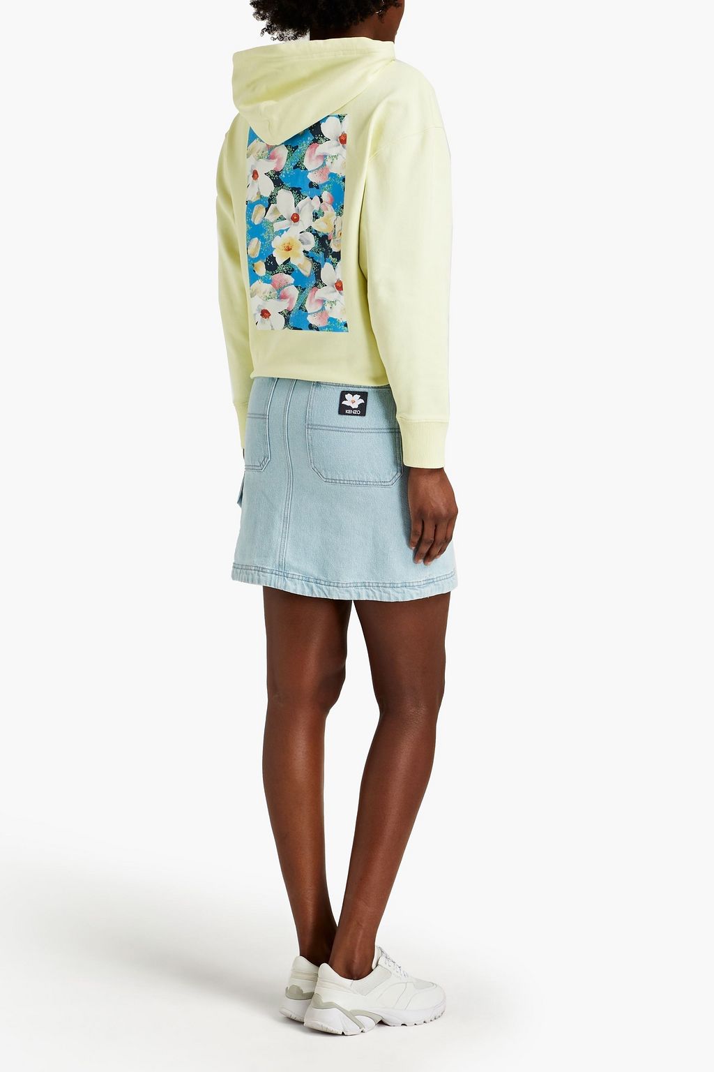 KENZO Appliquéd faded denim mini skirt