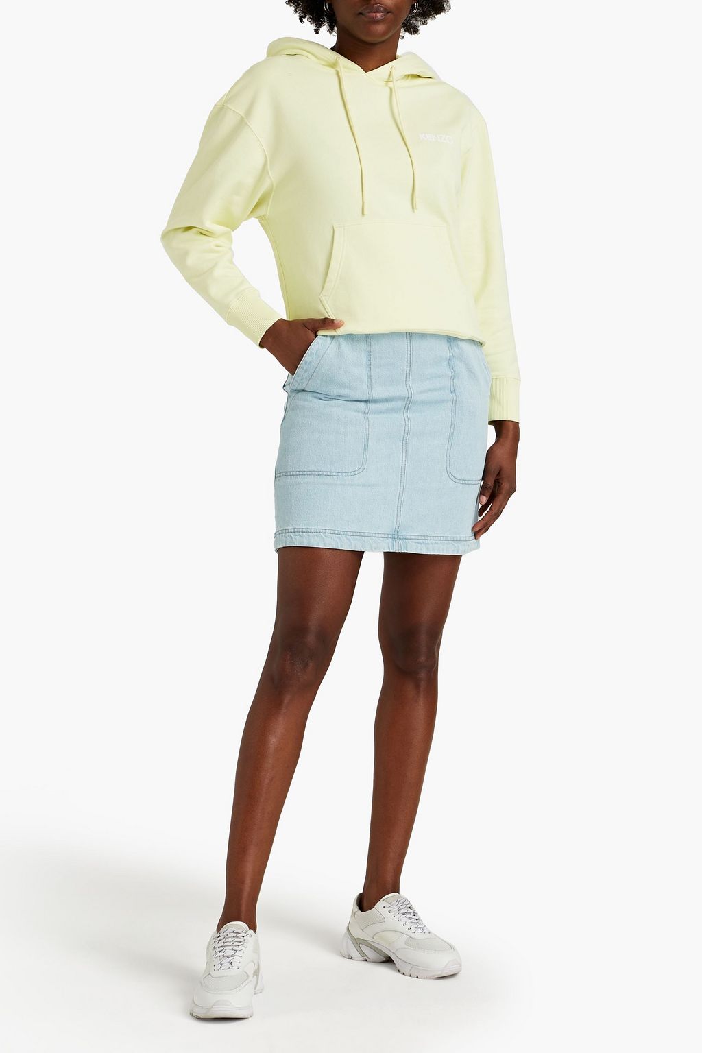 KENZO Appliquéd faded denim mini skirt