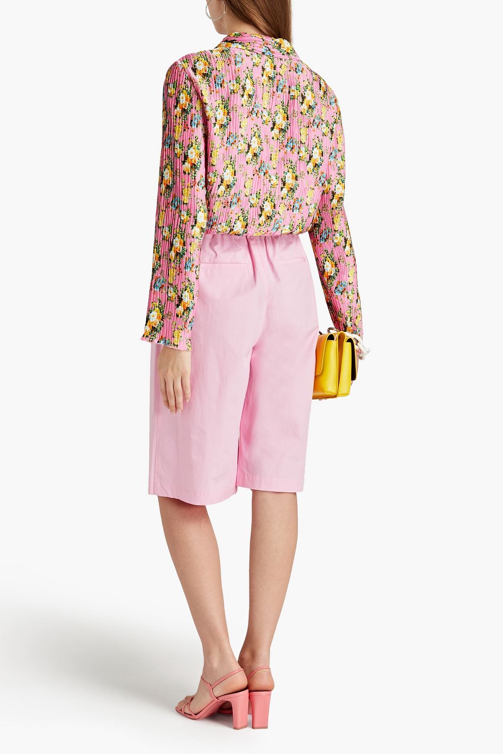 MSGM Floral-print plissé-satin shirt