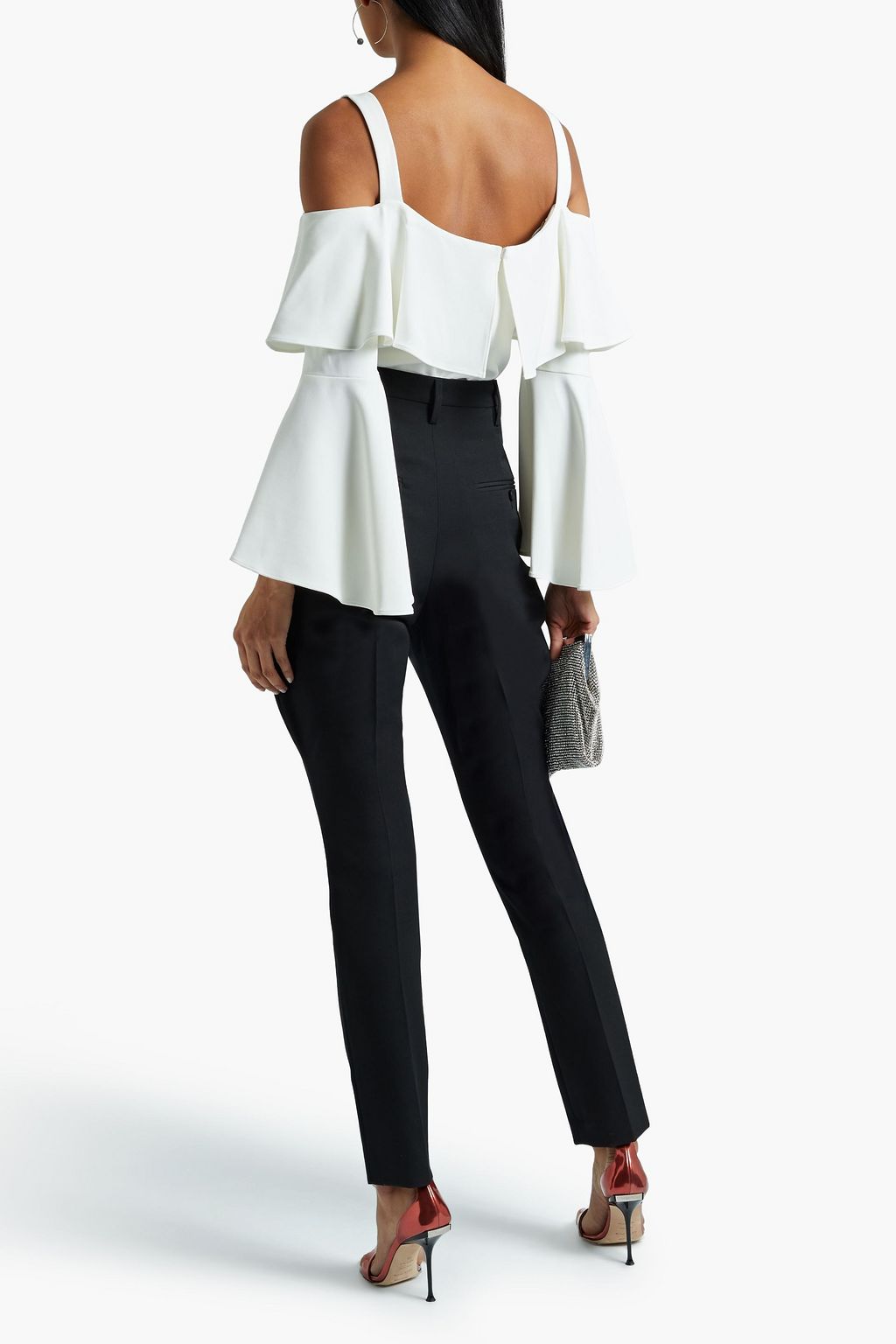 ELIE SAAB Cold-shoulder ruffled crepe top