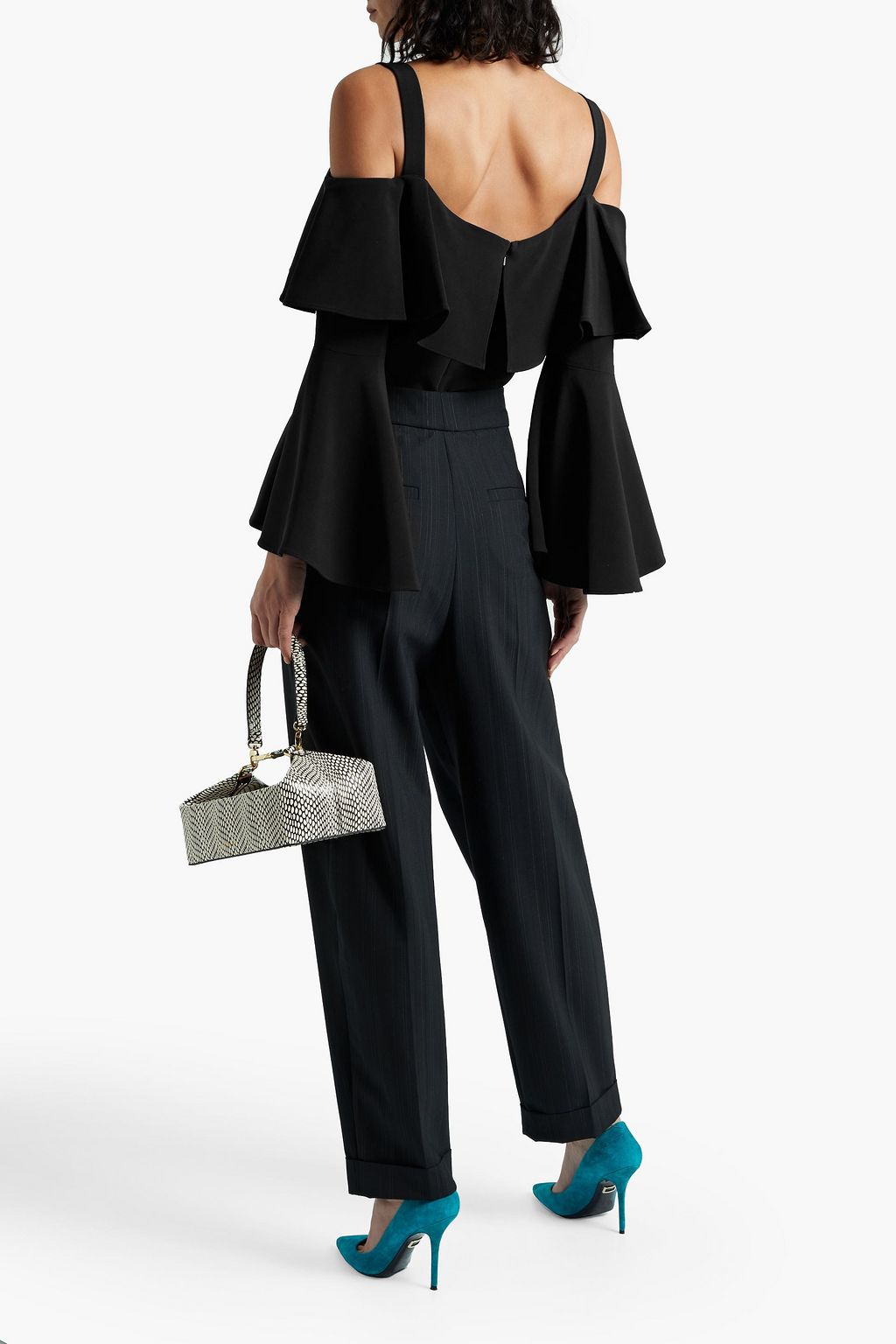 ELIE SAAB Cold-shoulder ruffled crepe top