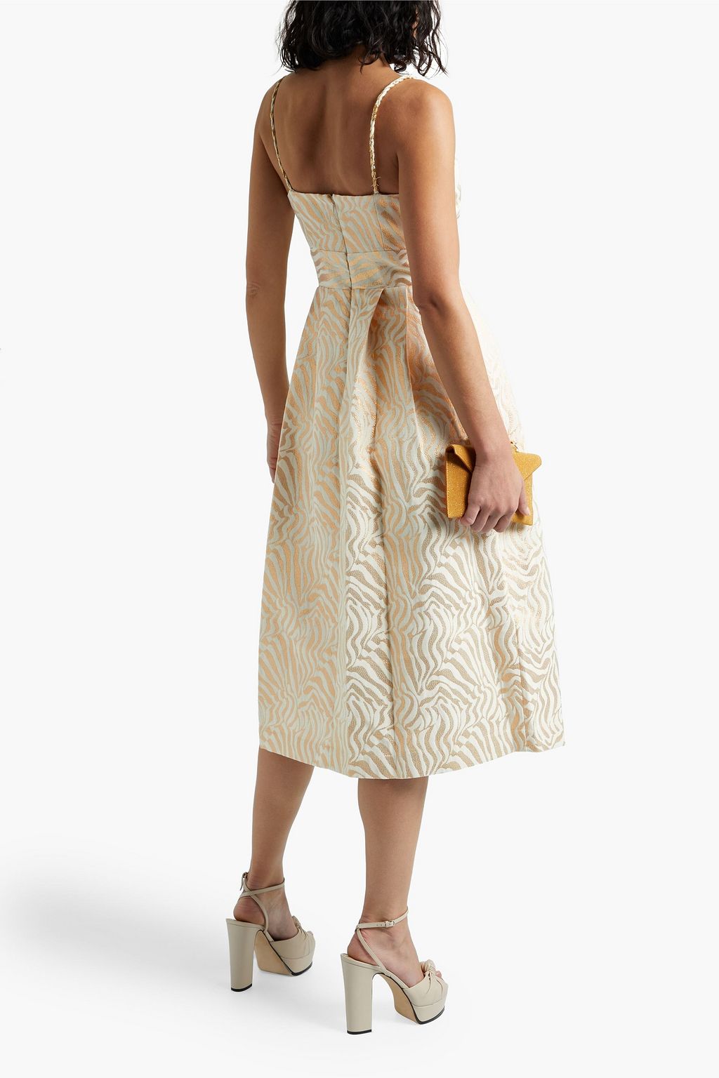 RACHEL ZOE Starr pleated metallic cotton-blend jacquard dress