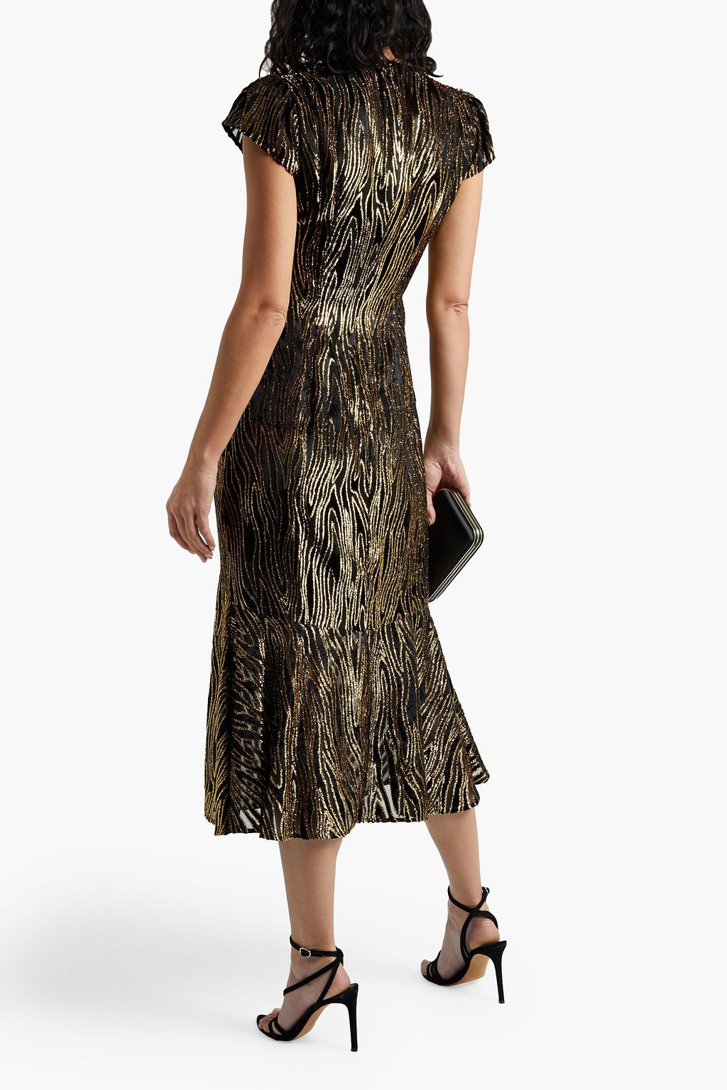 RACHEL ZOE Goldie ruched metallic devoré-velvet midi dress