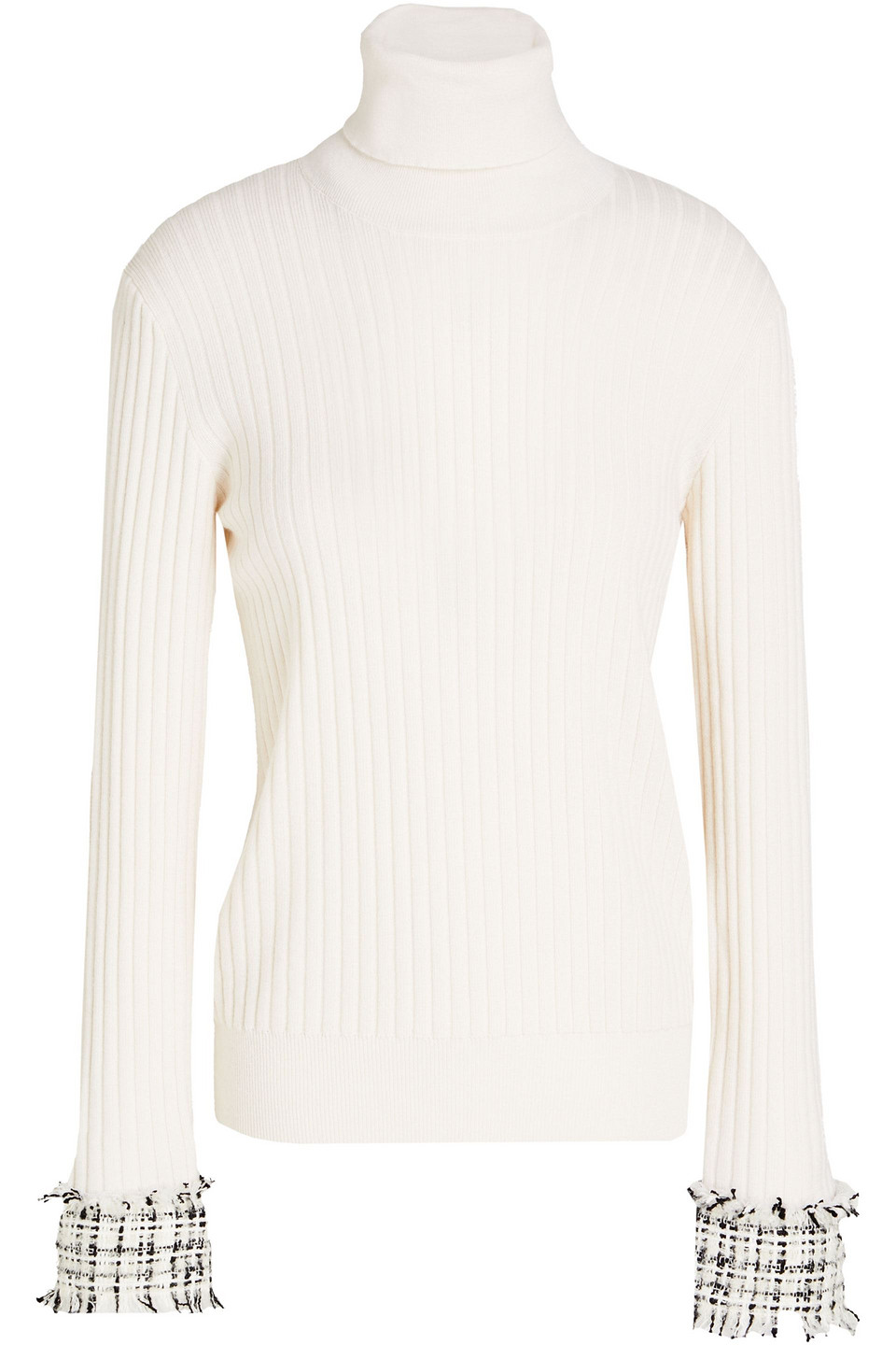 Dolce&Gabbana - Tweed-trimmed ribbed wool-blend turtleneck sweater - White - IT 42